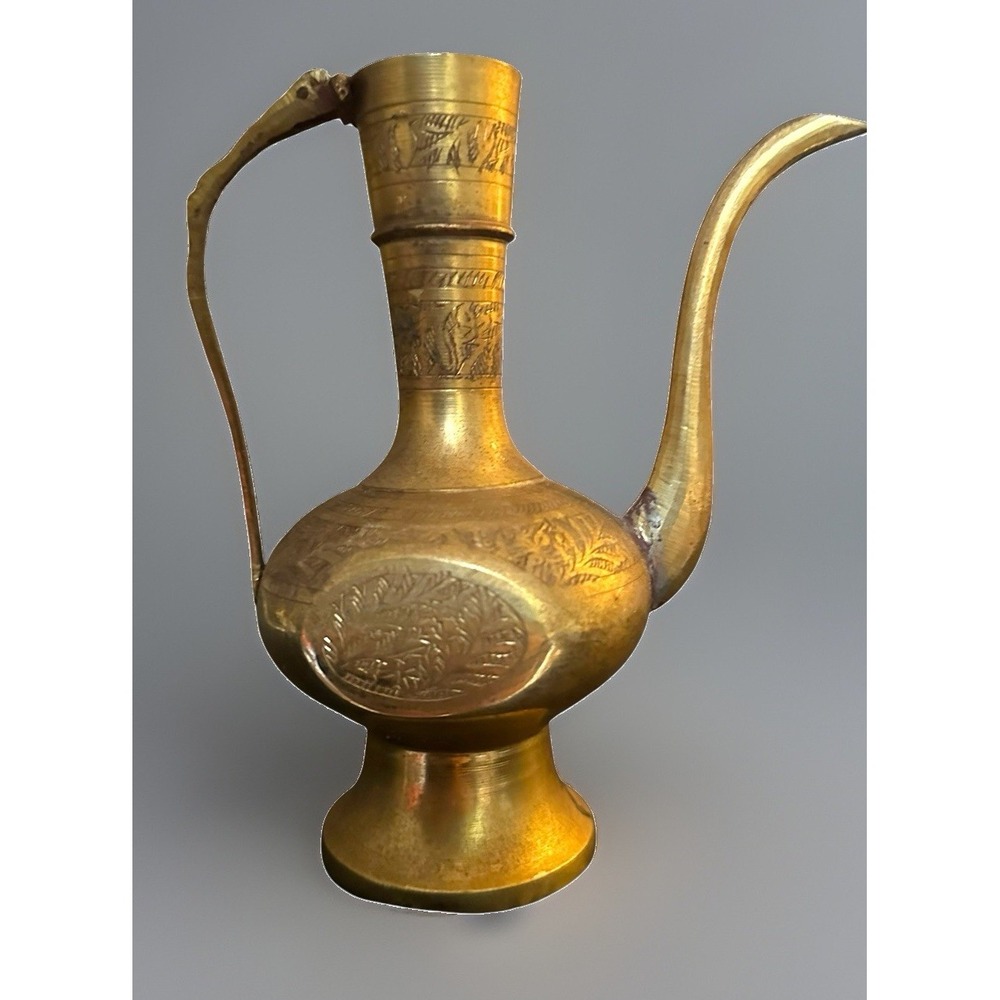 Vintage India Sarna Brass Etched Ewer Tea Pot Pitcher Decor 6" Miniatures